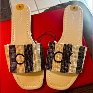 Calvin Klein Striped Slide Sandals Brand New Never Worn Tied Together Size 8